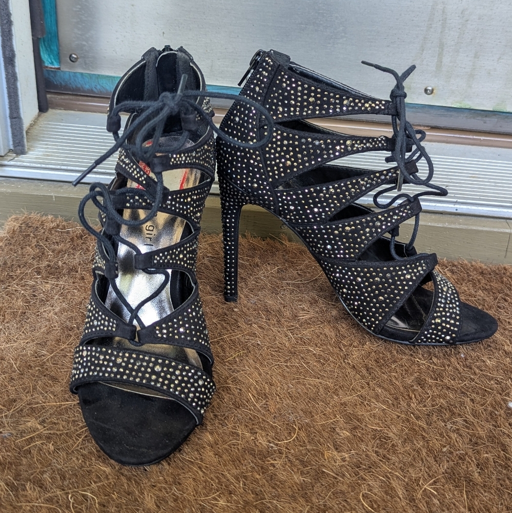 🔴 CLEARANCE Rhinestone Stiletto Heels Dacey With Black Gladiator Straps